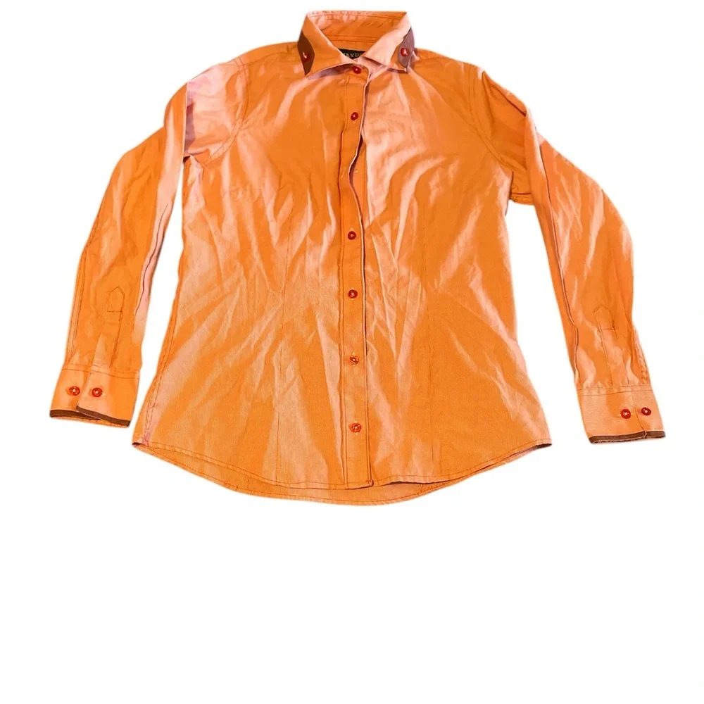 Vibrant Orange Button Down Shirt with Classic Collar - Picture 1 of 9